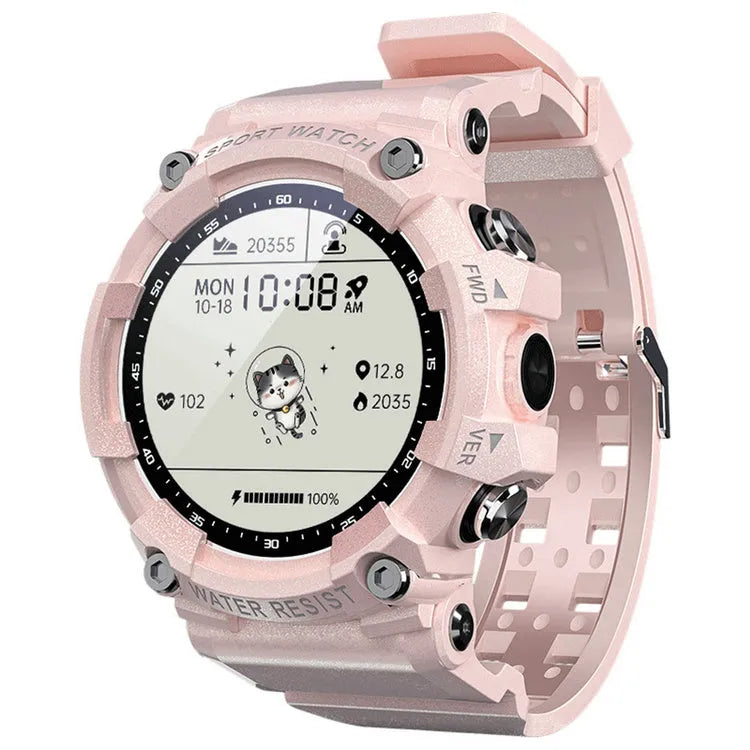 ATTACK 3 IP67 waterproof smart Bluetooth sports watch in black, pink, or white with round dial and health monitoring features