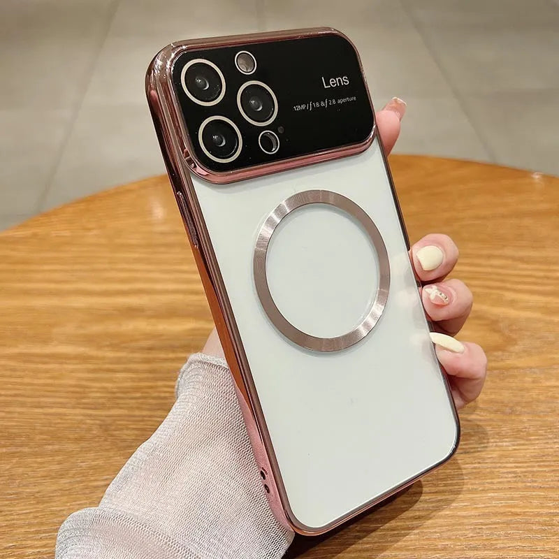 Electroplating transparent magnetic suction phone case for iPhone 14, mirror finish, wine red colour