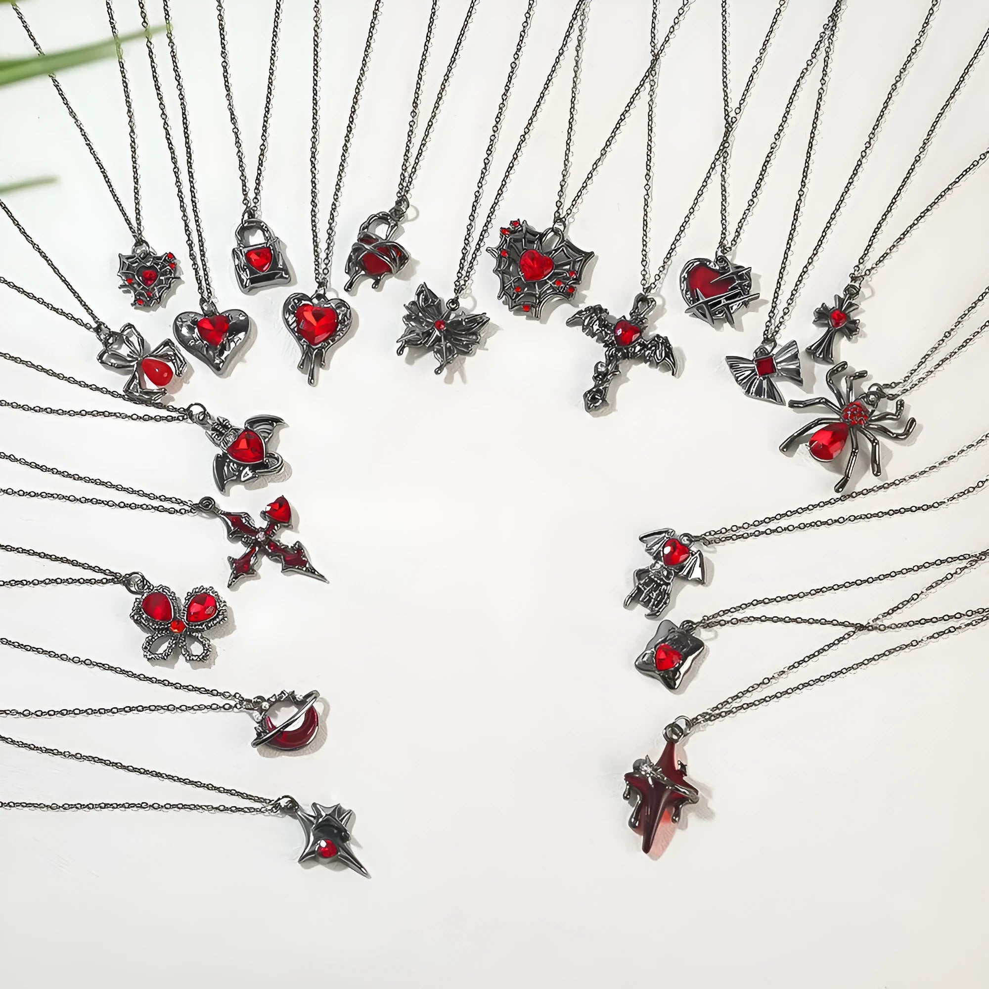 Halloween necklace with electroplated zinc alloy pendant showing spider, bat, and gothic designs on regular chain