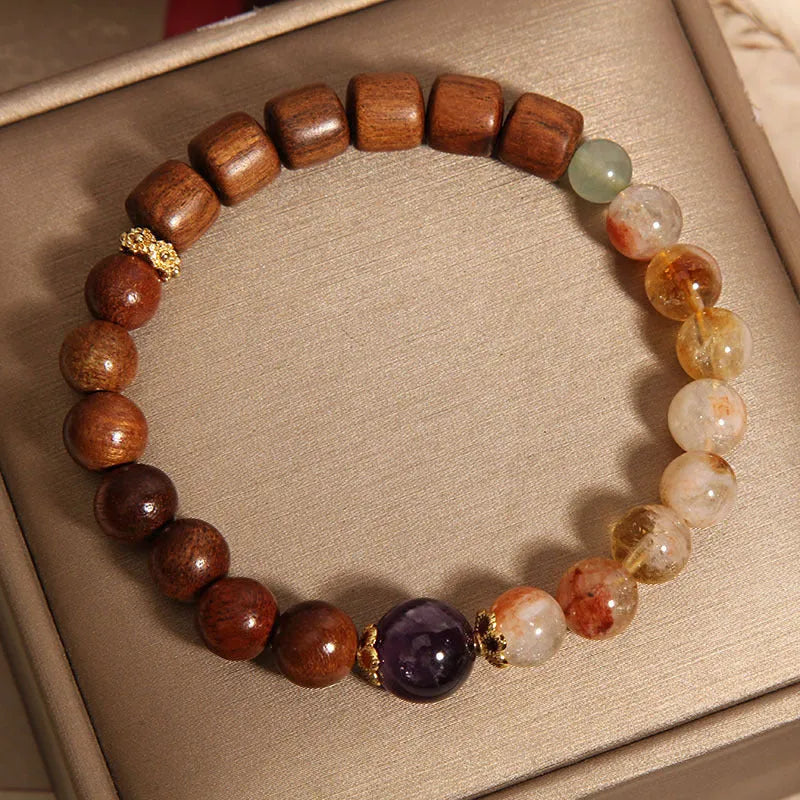 Yellow tower crystal and ebony amethyst bracelet with pearl, rhinestone, and sequin detailing for women