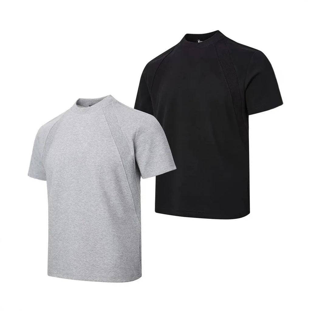 Short sleeve loose top with textured air layer stitching in grey.