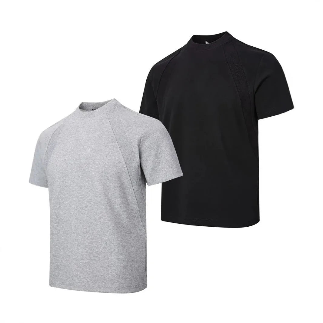 Short sleeve loose top with textured air layer stitching in grey.