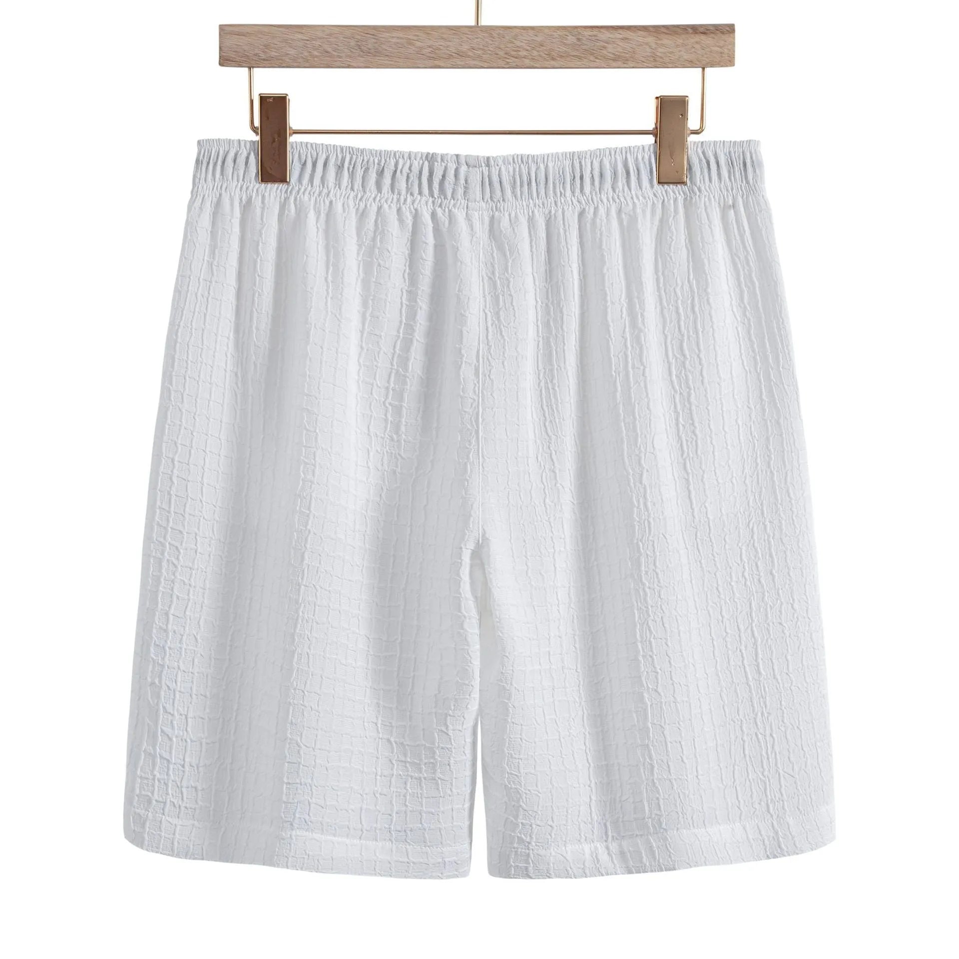 Men's white Jacquard cotton blend shorts suit showing short sleeve shirt and matching shorts