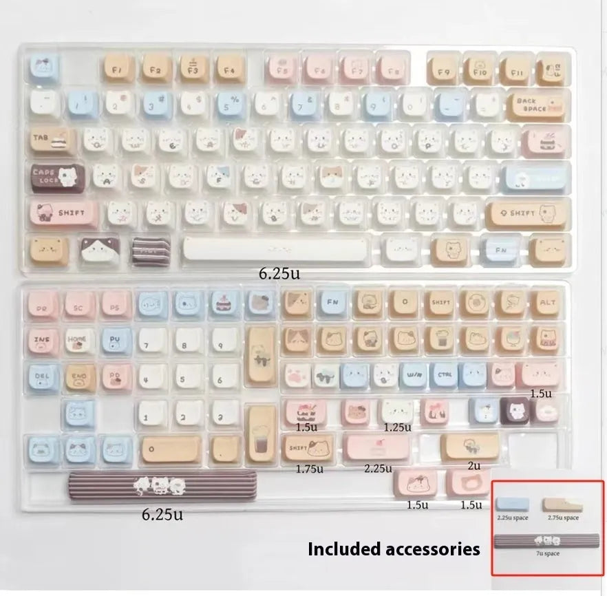 Sea salt cat themed PBT sublimation key cap set for mechanical keyboards showing full 26-piece layout