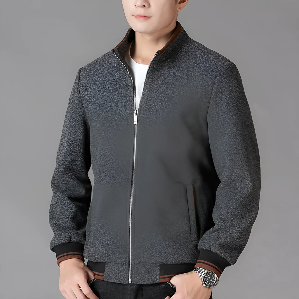 Men's grey fleece jacket with stick pocket and long sleeves for autumn casual wear