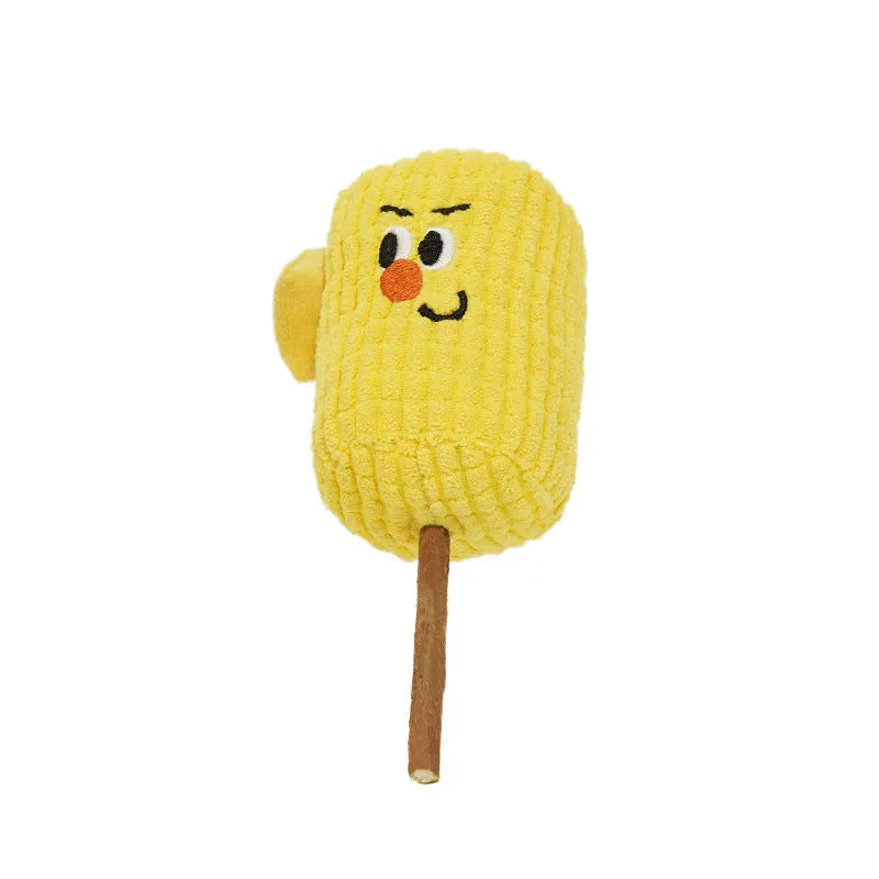Natural polii wood corn cob shaped cat chew toy infused with catnip for dental care.