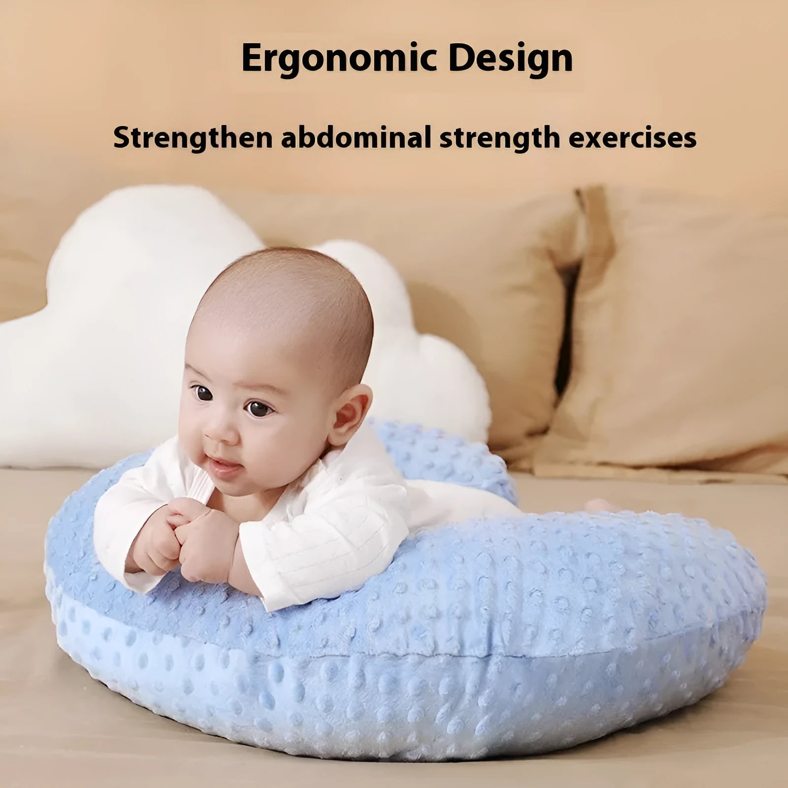 Nursing pillow in pink, yellow, grey or light blue colour with polyester fibre filling
