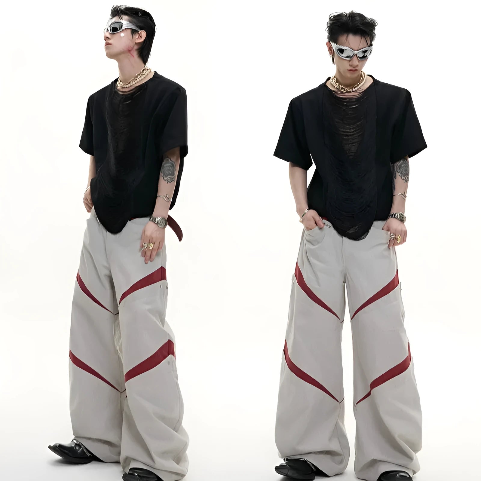 Men's loose-fit black polyester t-shirt with three-dimensional cutting and short sleeves