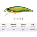 Japanese submerged mino fishing lure 48mm length for mandarin fish and snakehead in multiple colour options