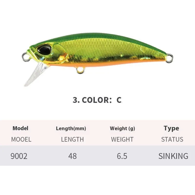 Japanese submerged mino fishing lure 48mm length for mandarin fish and snakehead in multiple colour options