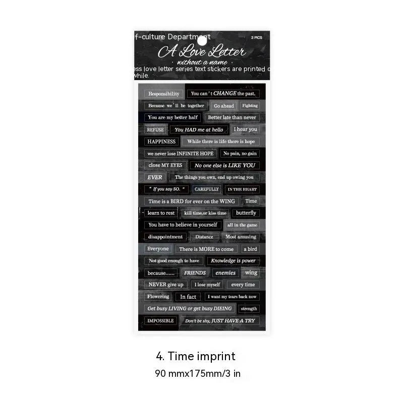 Three ins-style English quotation stickers on Japanese paper in four colour options.