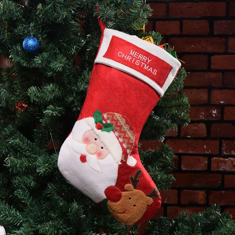 Non-woven fabric Christmas stocking pendant with elk, elderly snowman, and snowman designs