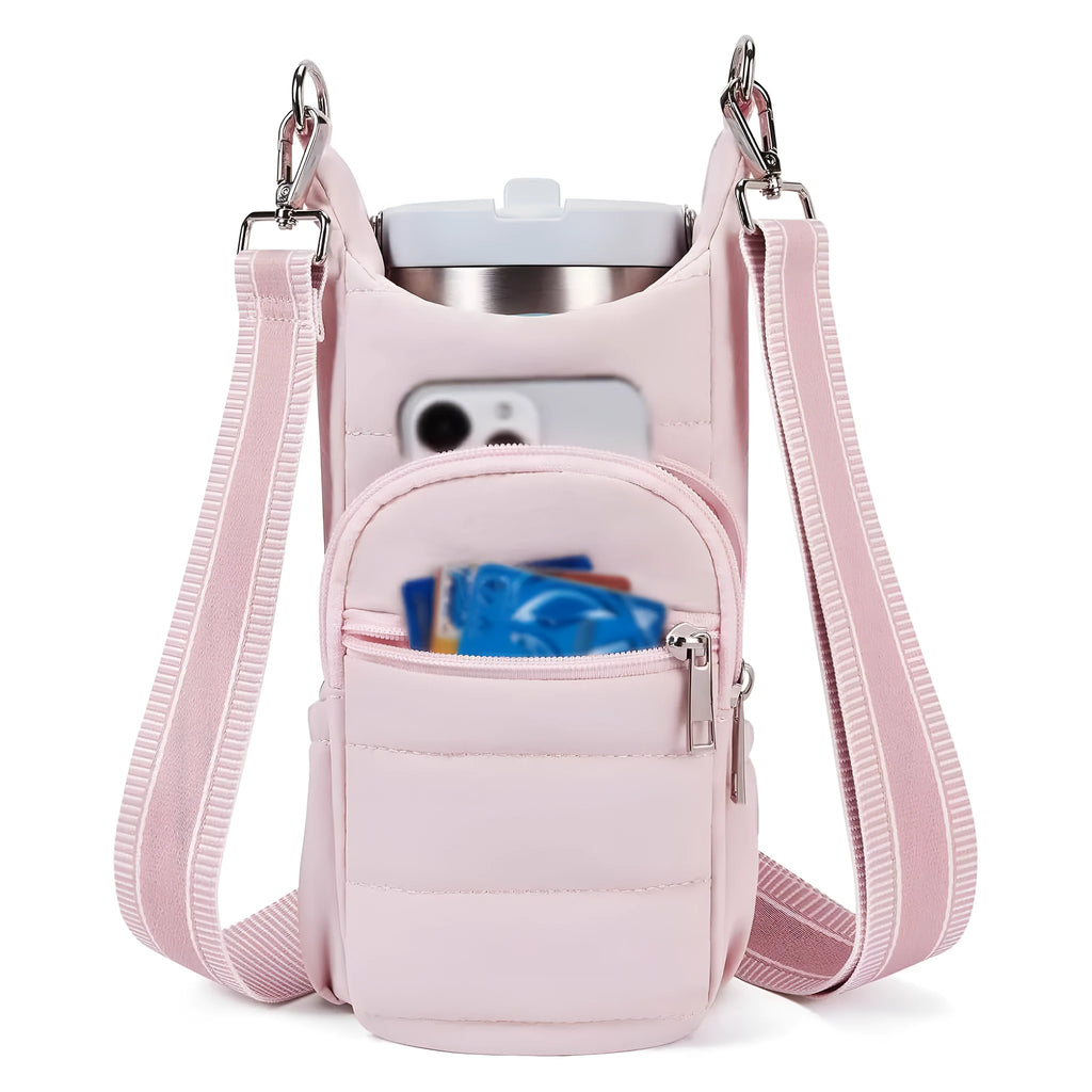 Bicycle-mounted water bottle bag in black pink or beige cloth with modern simplicity design