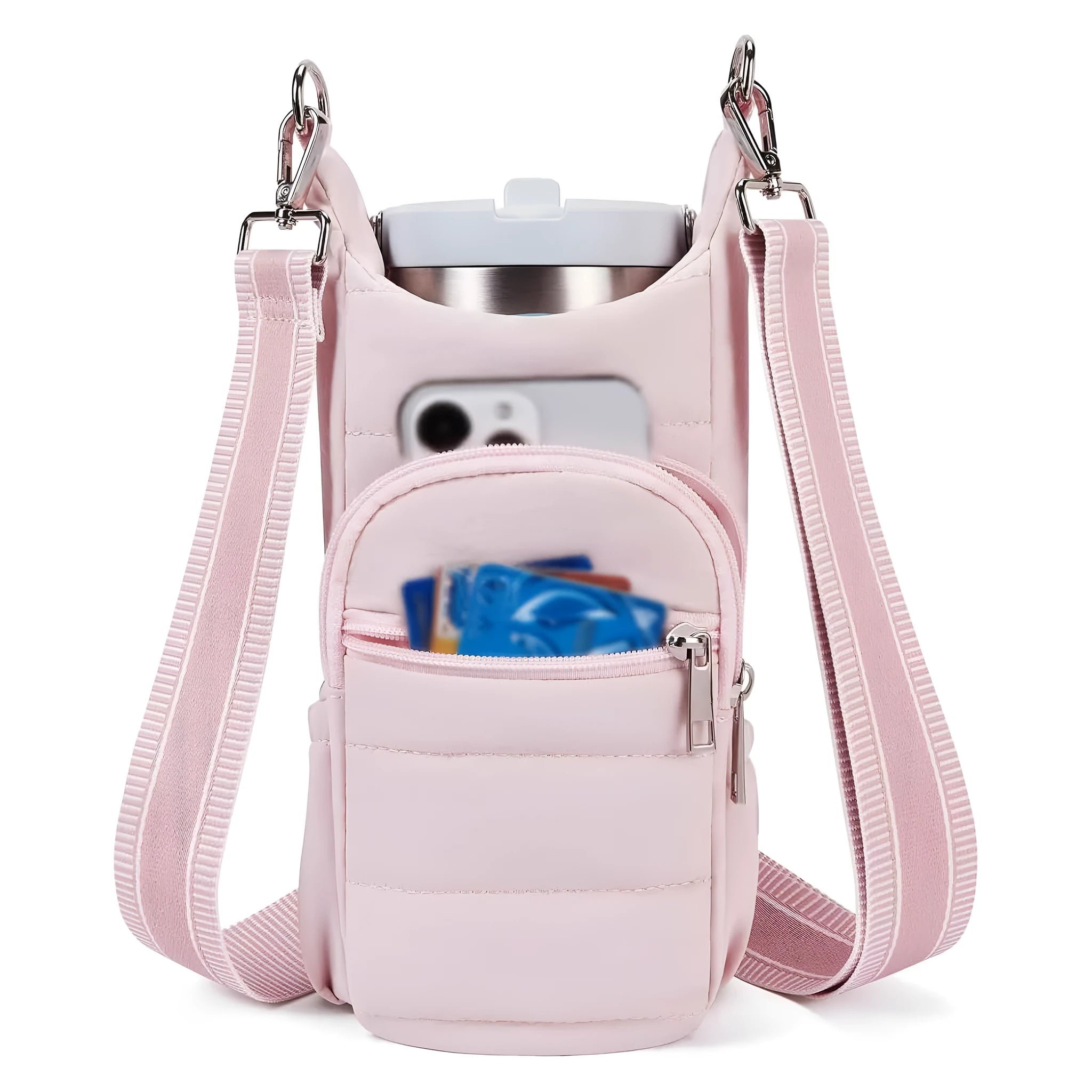 Bicycle-mounted water bottle bag in black pink or beige cloth with modern simplicity design