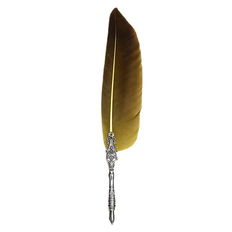 Vintage feather dip pen with zinc alloy body in multiple colour options for calligraphy