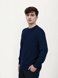 Men's regular fit wool pullover sweater in light camel colour, showing long sleeves and classic knit texture.