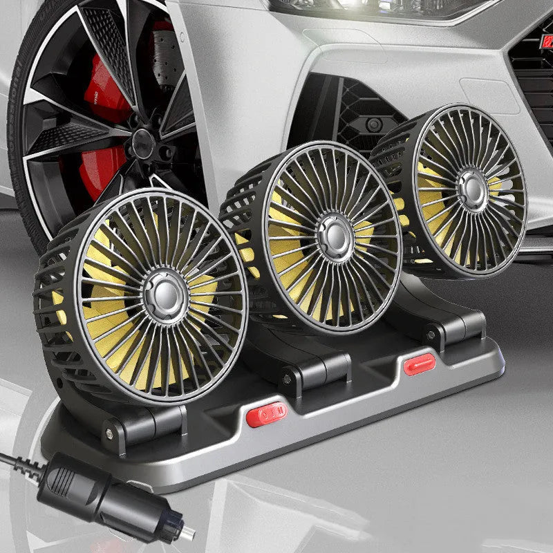 Three head automotive electric cooling fan with compact design and multi-directional airflow