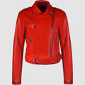 Women's black PU leather jacket with lapel short belt in street fashion style