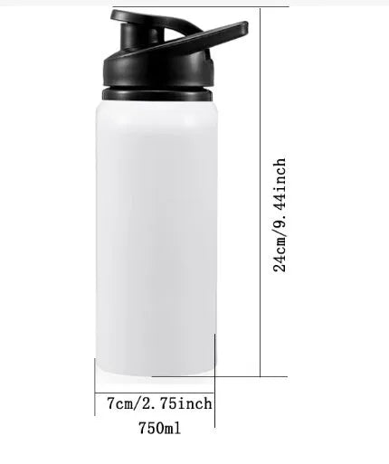 White aluminium cycling water bottle shown in 600ml and 750ml capacity options