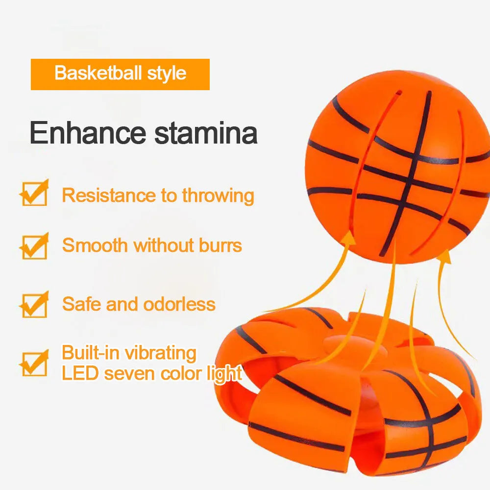 Interactive glowing dog toy ball that transforms to flying disc, shown in orange colour with 9cm diameter measurement
