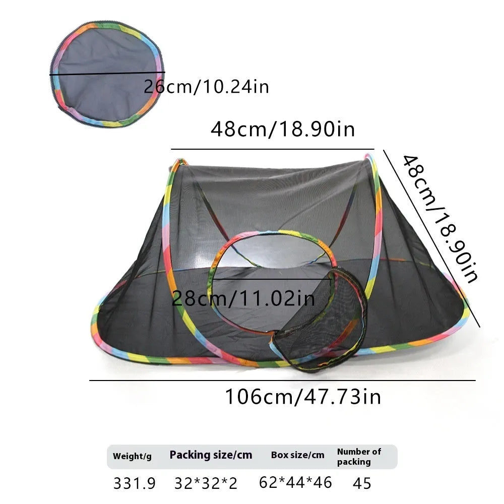 Foldable mesh cat roll cage showing square, hexagonal, tent, tee, and long straight shape options
