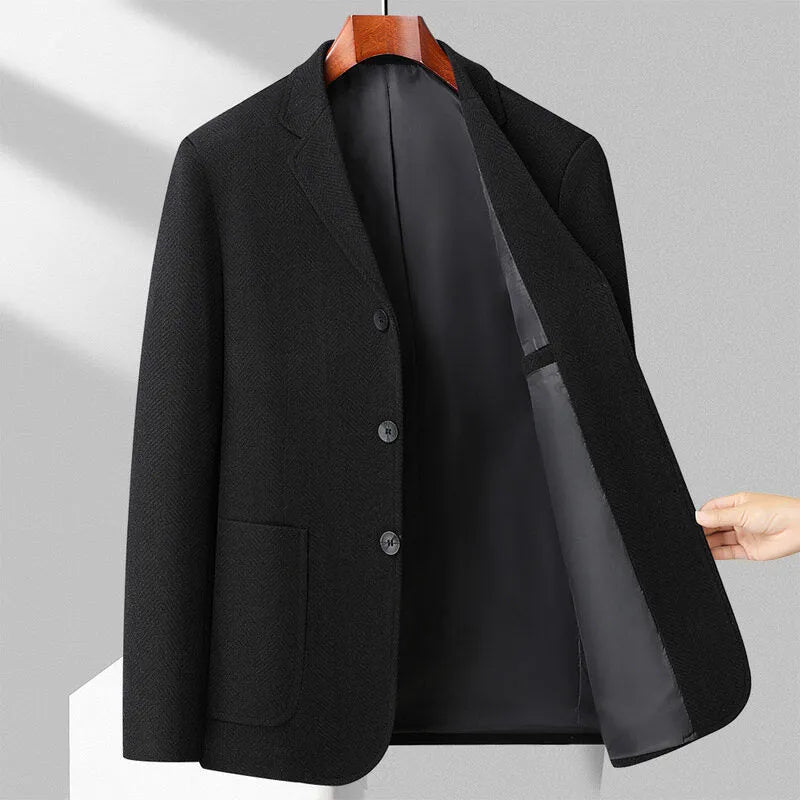 Men's loose fit polyester woolen coat in solid colours for spring and autumn casual wear