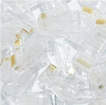White RJ45 network modular plug with gold-plated contacts, 1000-piece bulk pack