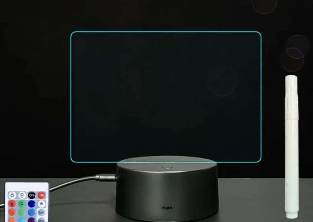Black crack touch colour 3D acrylic message board night light with remote control and stylus on desk