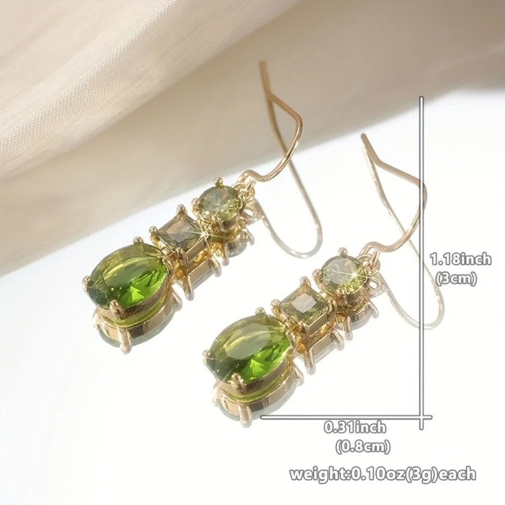 Green copper geometric earrings with quadrilateral shape, minimalist bohemian style