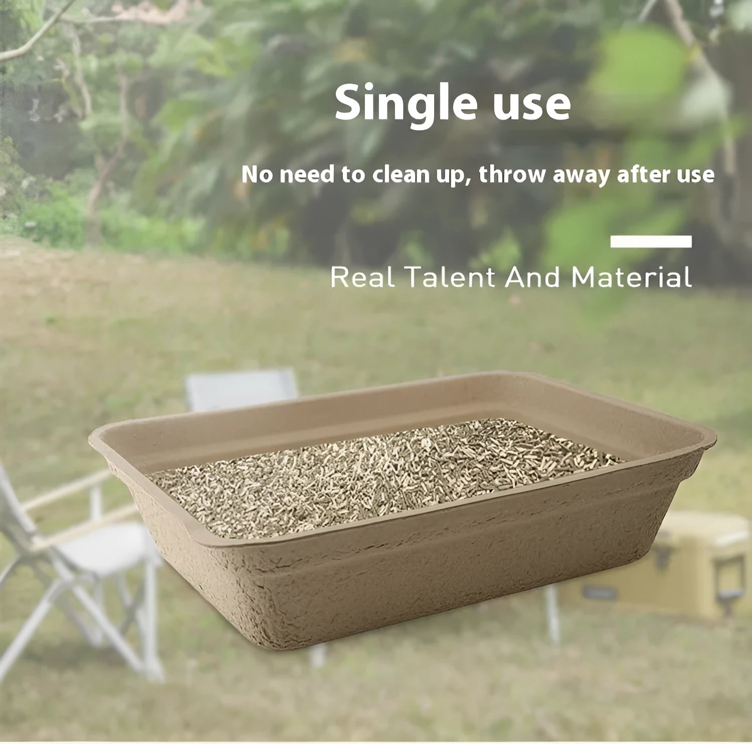 Brown disposable waterproof cat litter box with biodegradable cardboard construction showing three size options