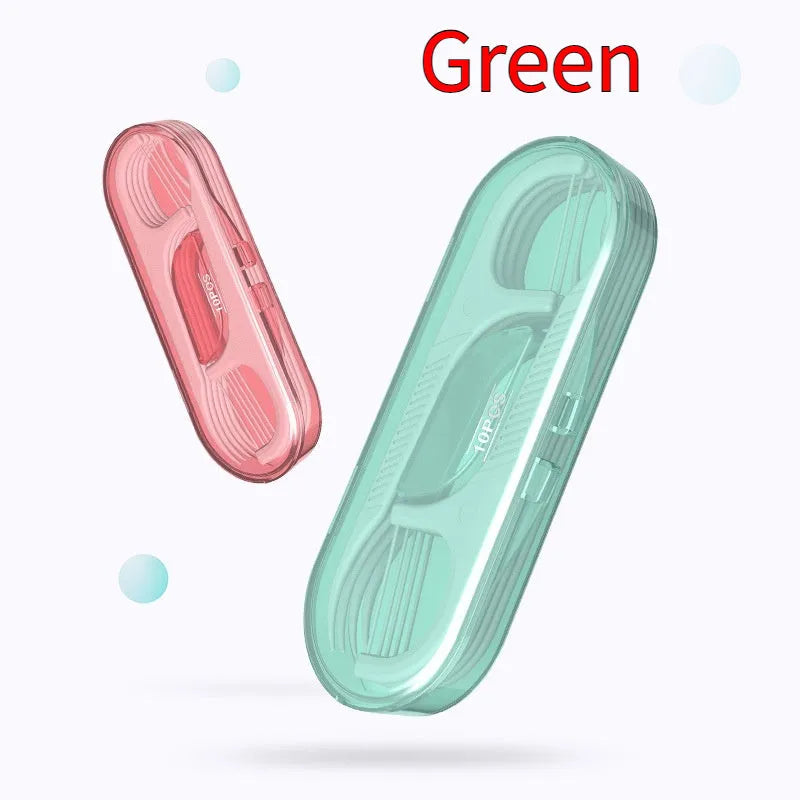 Plastic dental floss dispenser bag with 180x238mm dimensions containing multiple floss pieces
