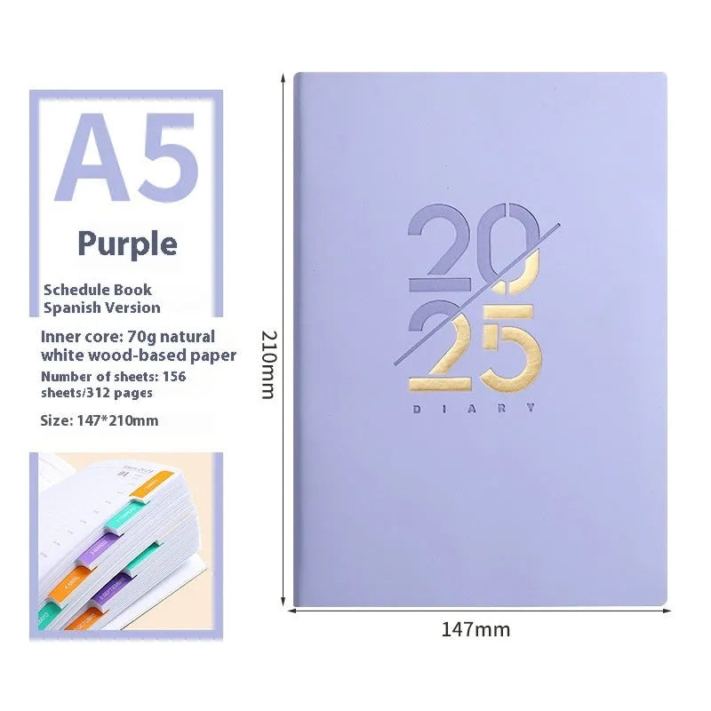 A5 soft leather daily planner with faux leather cover in multiple colour options