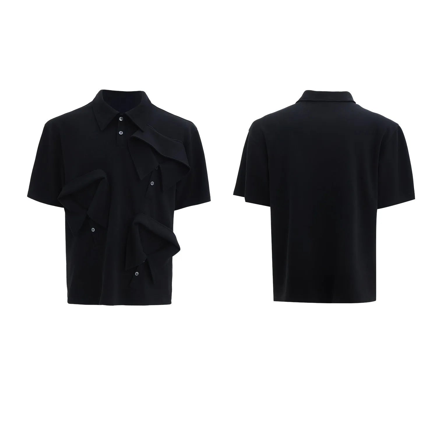 Men's deconstructed collar polo shirt with geometric pattern in loose fit polyester