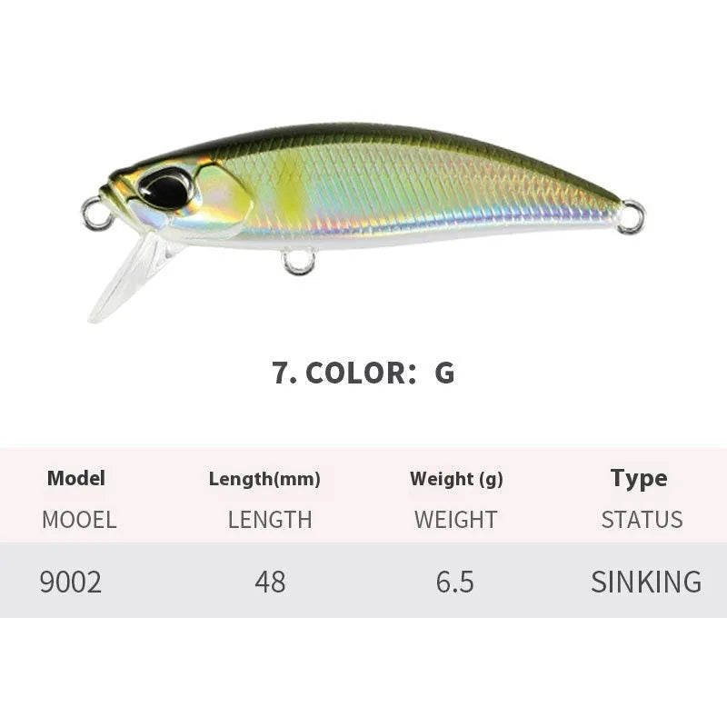Japanese submerged mino fishing lure 48mm length for mandarin fish and snakehead in multiple colour options