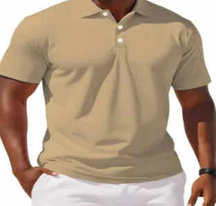 Men's slim fit cotton blend short sleeve button-up shirt in solid colour