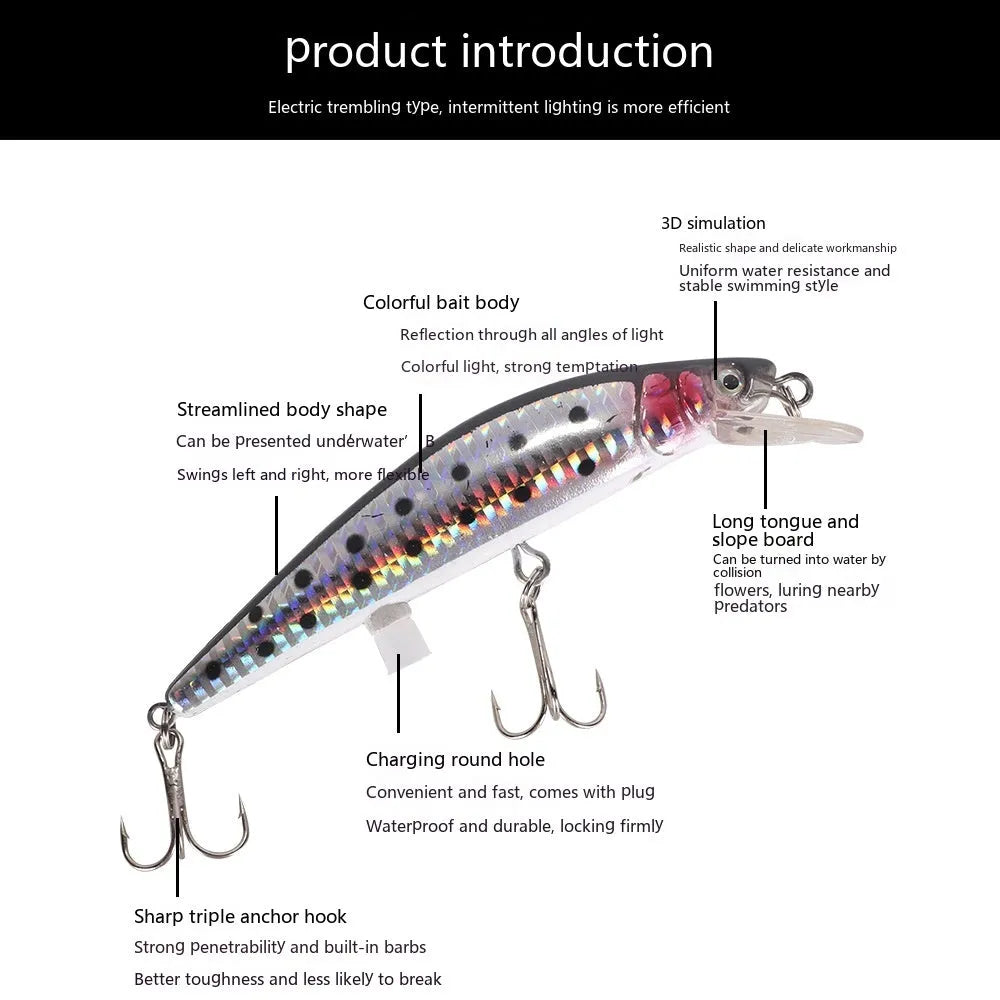 Floating Mino electric USB bait lamp fishing lure with LED lights for night fishing