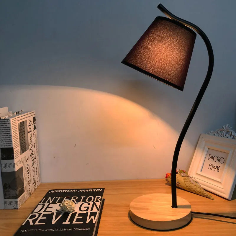 Modern Nordic table lamp with LED light source and solid wood base