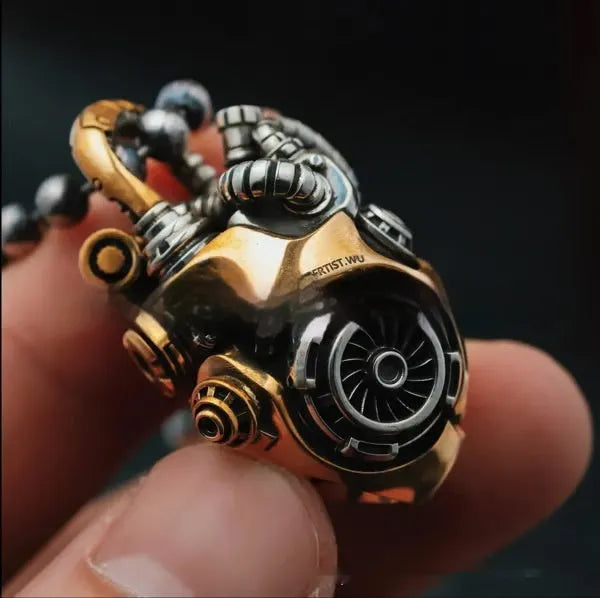 Handmade metal alloy mechanical heart shaped pendant necklace and keychain steampunk style