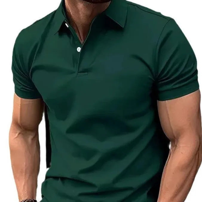 Men's slim fit cotton blend short sleeve button-up shirt in solid colour