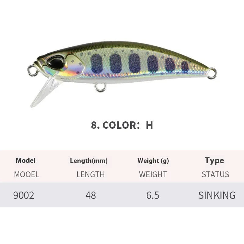 Japanese submerged mino fishing lure 48mm length for mandarin fish and snakehead in multiple colour options