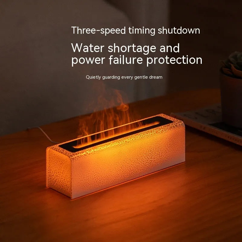 Square desktop humidifier with colourful lava lamp flame lighting effect and mist output