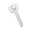 Blue self-cleaning pet grooming brush with rubber handle and stainless steel pins on a white background.