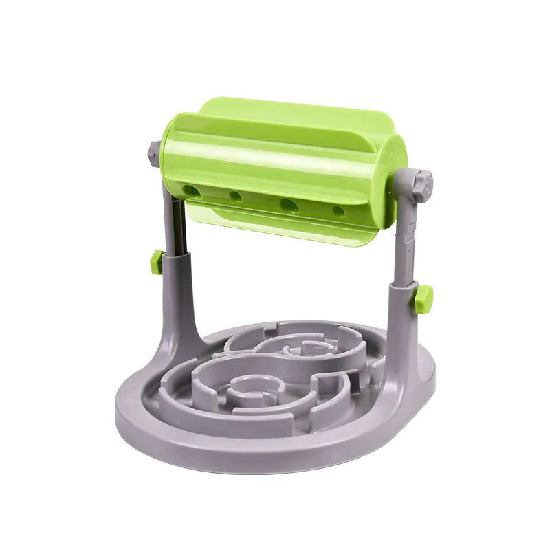 Blue interactive slow feeder puzzle bowl for pets with raised patterns and adjustable height
