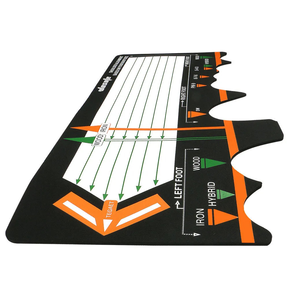 Black neoprene golf swing stance auxiliary training pad for posture correction.
