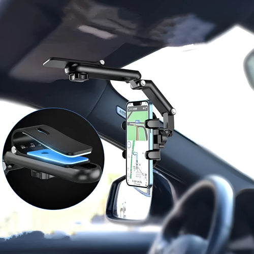Black car mount sun visor with buckle fitting for rear seat side window.