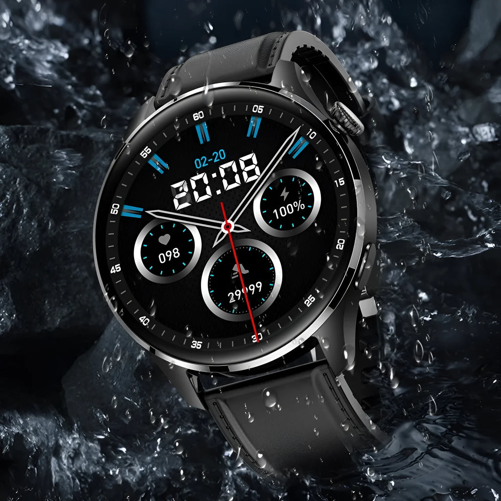 Bluetooth smart watch with round touchscreen display and zinc alloy case