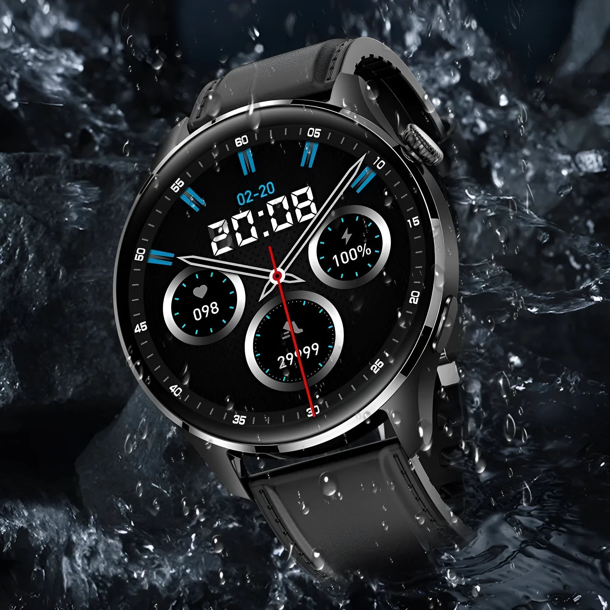Bluetooth smart watch with round touchscreen display and zinc alloy case