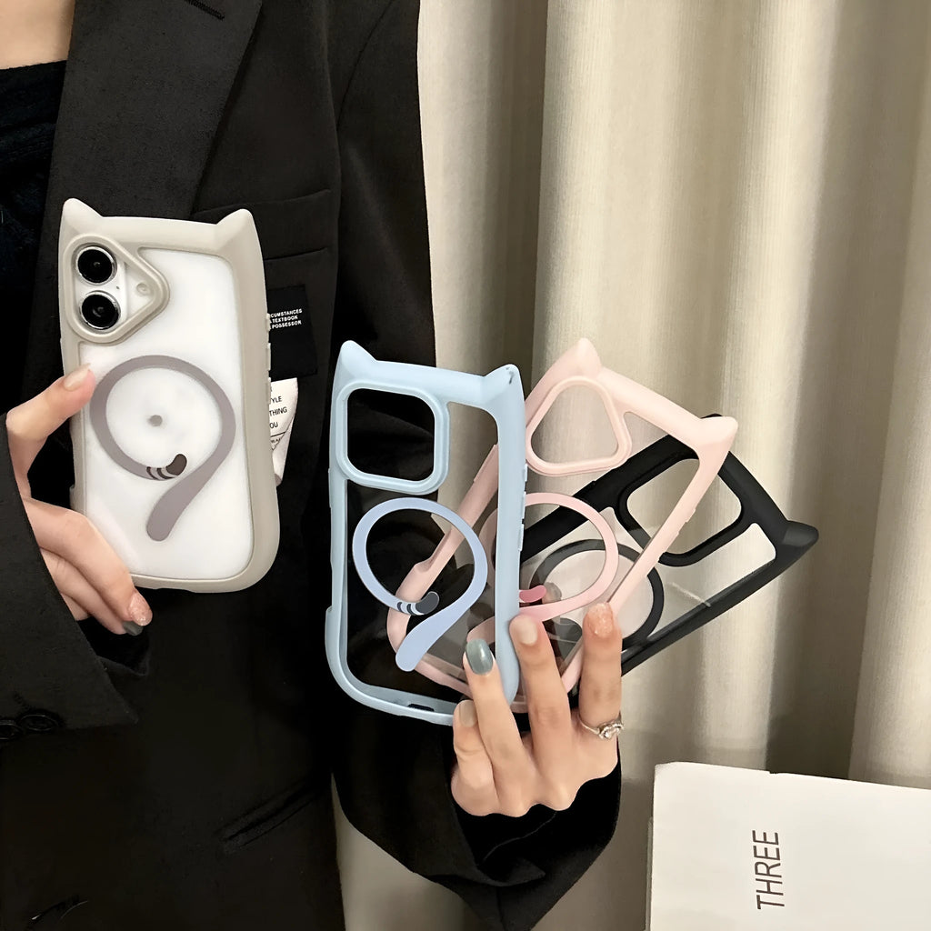 Transparent acrylic TPU phone case for iPhone 17 with magnetic suction feature shown in black colour variant