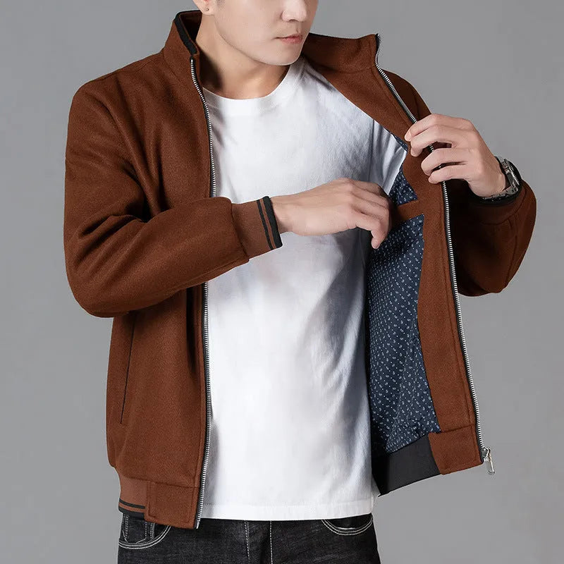 Men's grey fleece jacket with stick pocket and long sleeves for autumn casual wear
