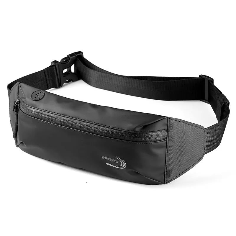 Men's blue waterproof sports waist bag with adjustable strap, 45cm long Oxford polyester construction